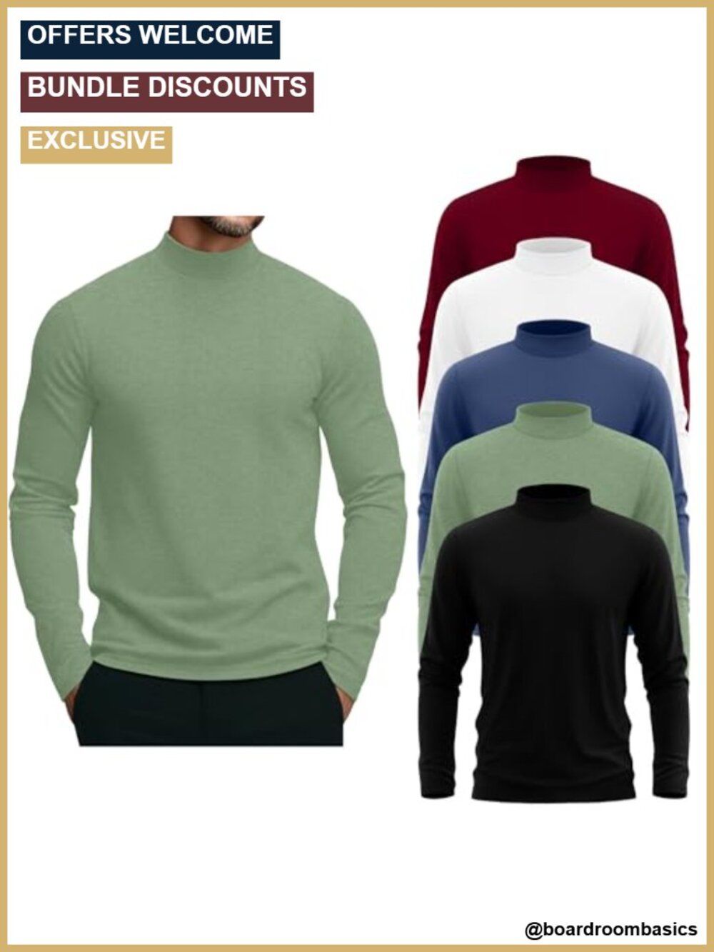 5 Pack Mock Turtleneck Long Sleeve Shirts Polyester Cotton Spandex Layering Tops